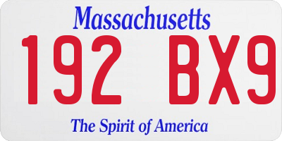 MA license plate 192BX9