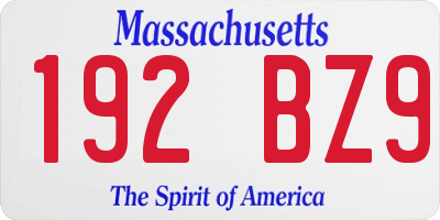 MA license plate 192BZ9