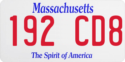MA license plate 192CD8