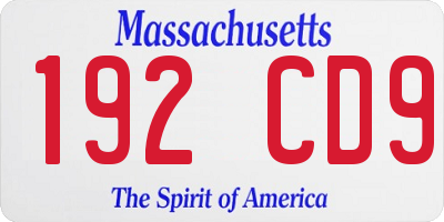 MA license plate 192CD9