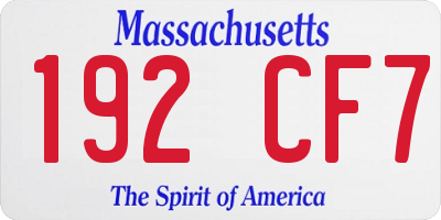 MA license plate 192CF7