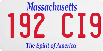 MA license plate 192CI9