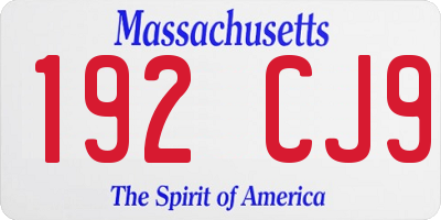 MA license plate 192CJ9