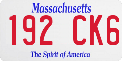 MA license plate 192CK6