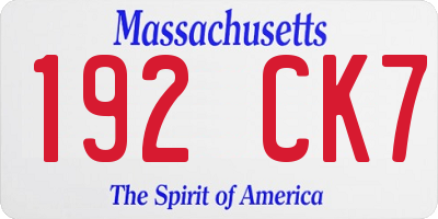 MA license plate 192CK7
