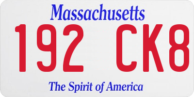 MA license plate 192CK8