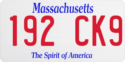 MA license plate 192CK9