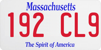 MA license plate 192CL9