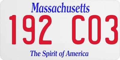 MA license plate 192CO3