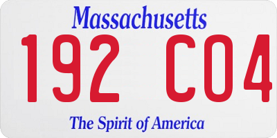 MA license plate 192CO4