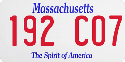 MA license plate 192CO7