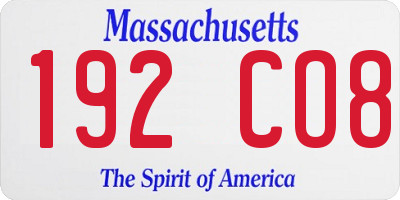 MA license plate 192CO8