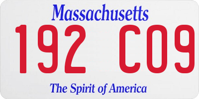 MA license plate 192CO9