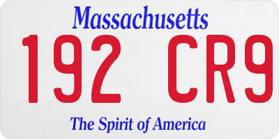MA license plate 192CR9
