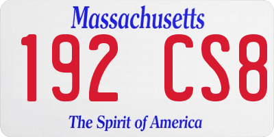 MA license plate 192CS8