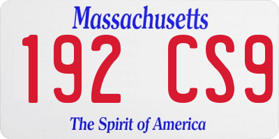 MA license plate 192CS9