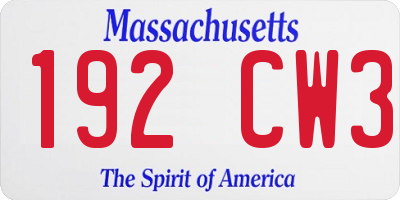 MA license plate 192CW3