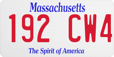 MA license plate 192CW4