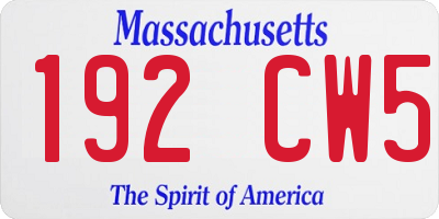 MA license plate 192CW5