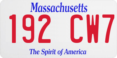 MA license plate 192CW7