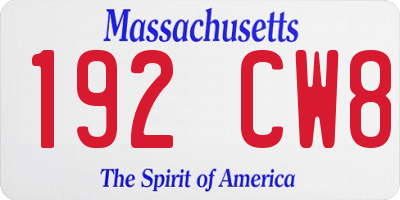 MA license plate 192CW8