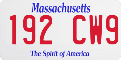 MA license plate 192CW9
