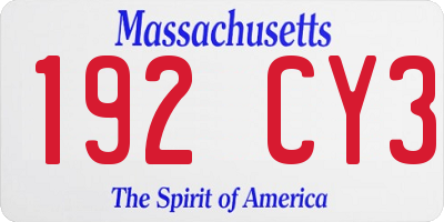 MA license plate 192CY3