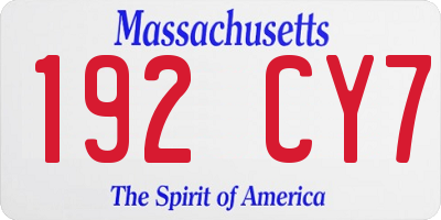 MA license plate 192CY7