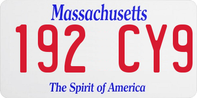 MA license plate 192CY9