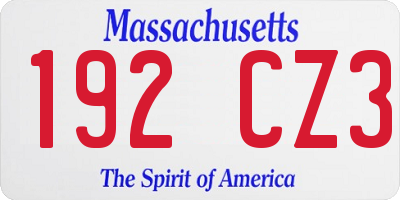 MA license plate 192CZ3