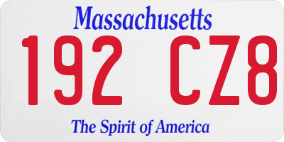 MA license plate 192CZ8