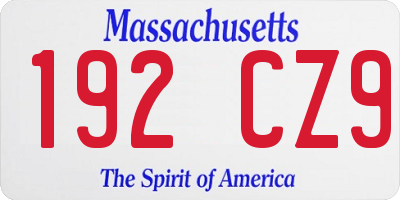 MA license plate 192CZ9