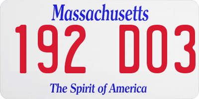 MA license plate 192DO3
