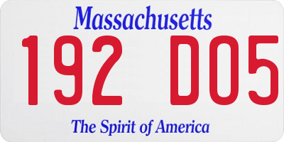 MA license plate 192DO5