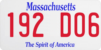 MA license plate 192DO6