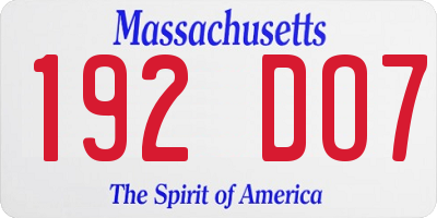 MA license plate 192DO7