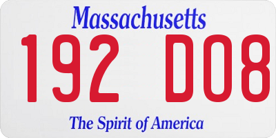 MA license plate 192DO8