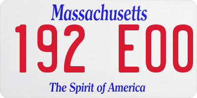 MA license plate 192EO0