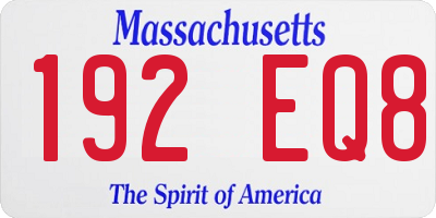 MA license plate 192EQ8