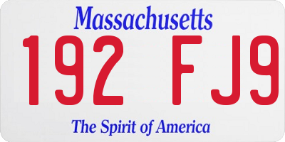 MA license plate 192FJ9