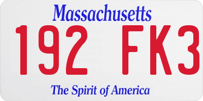 MA license plate 192FK3