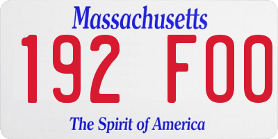 MA license plate 192FO0