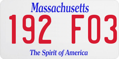 MA license plate 192FO3