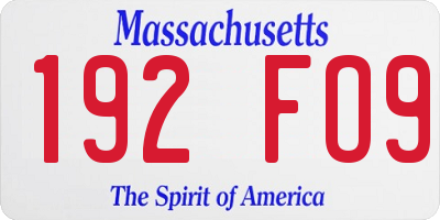 MA license plate 192FO9