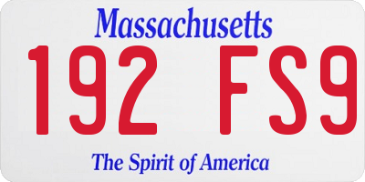 MA license plate 192FS9