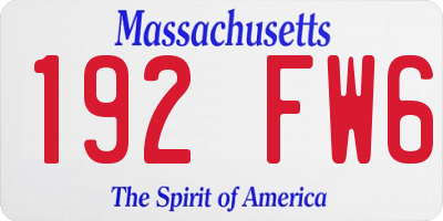 MA license plate 192FW6