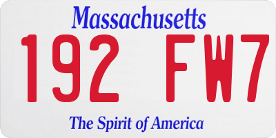 MA license plate 192FW7