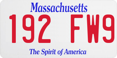 MA license plate 192FW9