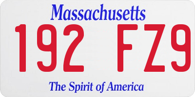MA license plate 192FZ9
