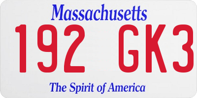 MA license plate 192GK3